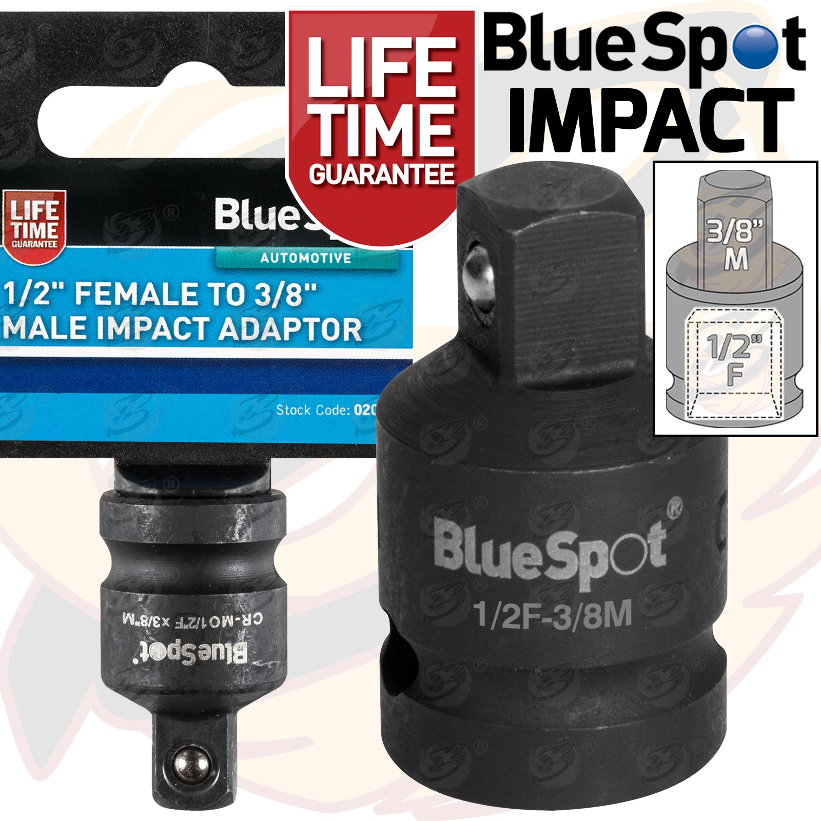 BLUESPOT IMPACT SOCKET ADAPTER 1/2" DRIVE DOWN TO 3/8" DRIVE