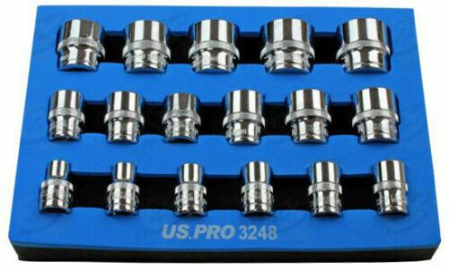 US Pro 17 Piece 3/8" Drive 12 Point Shallow Sockets 8mm - 24mm ( 3248 )