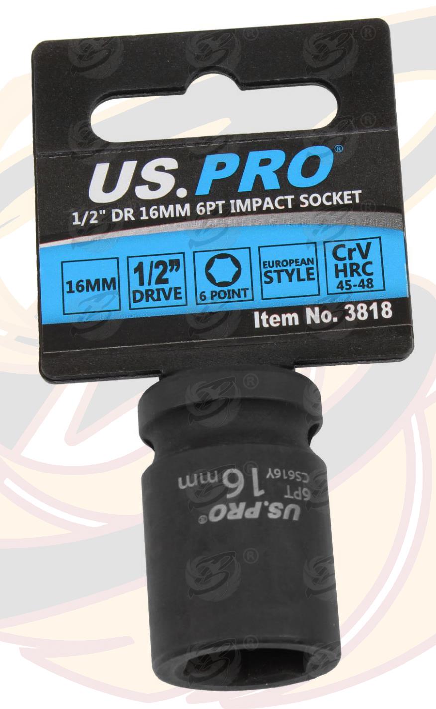 US PRO 16MM 1/2" DRIVE 6 POINT SHALLOW IMPACT SOCKET ( SINGLE )