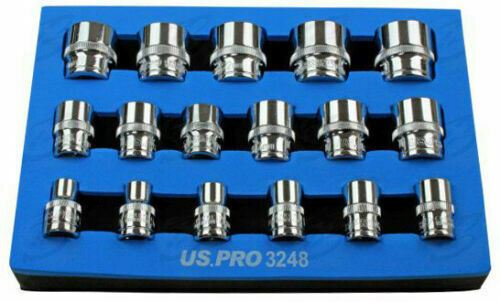 US PRO 17PCS 3/8" DRIVE 12 POINT SHALLOW SOCKETS 8MM - 24MM