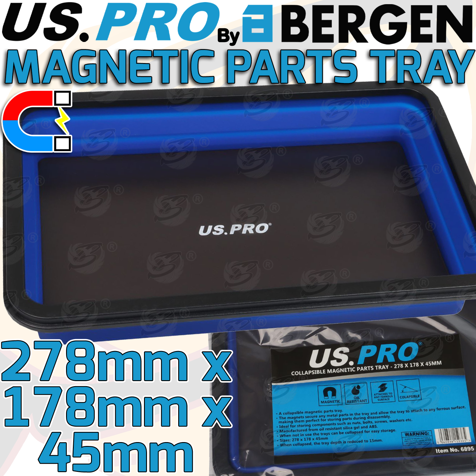 US Pro Collapsible Magnetic Parts Tray ( 278mm x 178mm x 45mm ) ( 6895 ( LARGE ) )