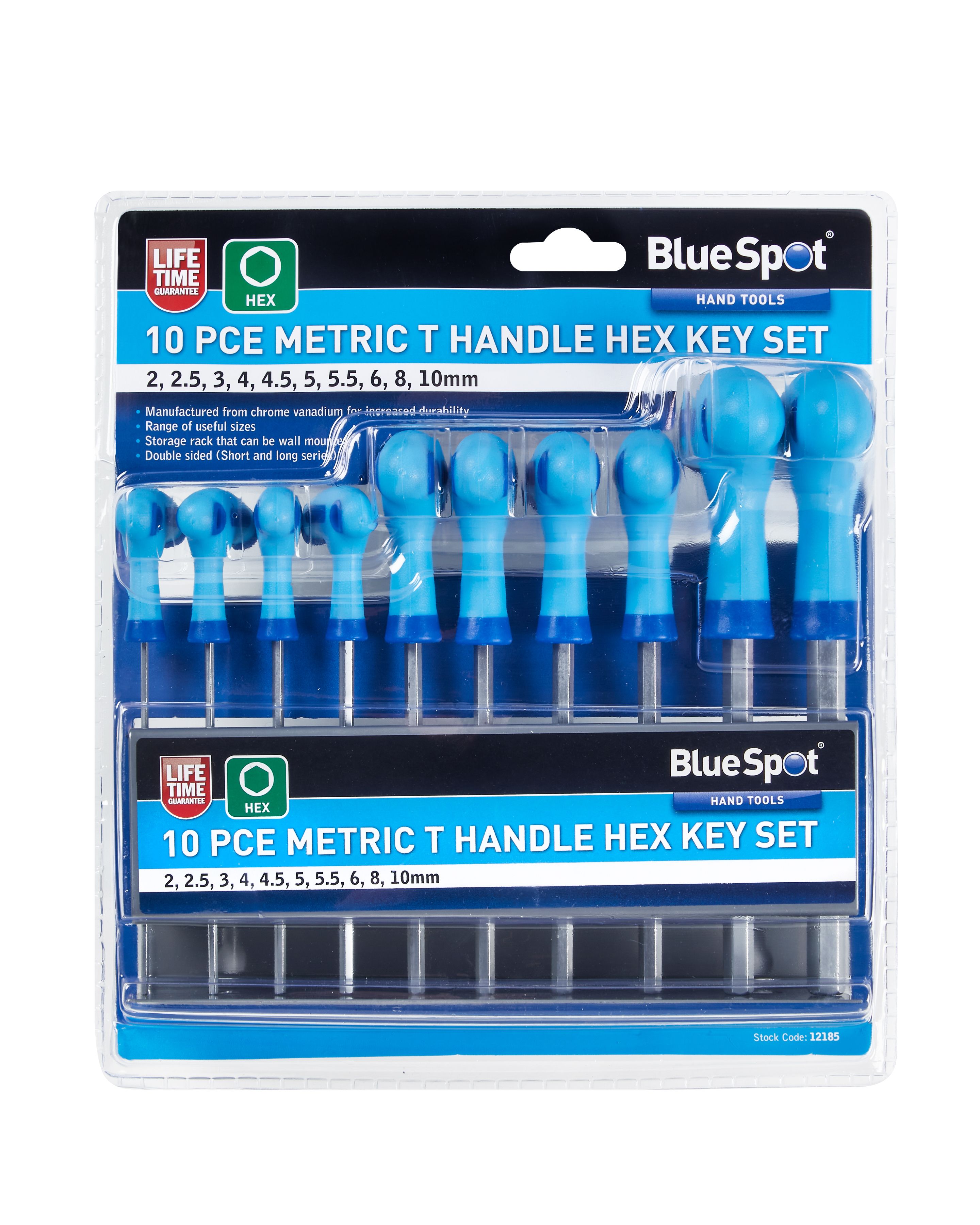 BlueSpot 10 Piece Metric T Handle Hex Key Set (2-10mm) With A Manufacturers LifeTime Guarantee 12185