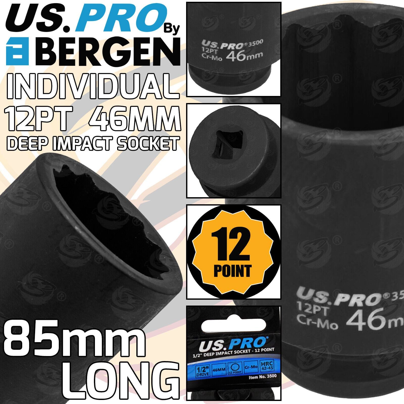 US PRO 46MM 1/2" DRIVE 12 POINT DEEP IMPACT SOCKET ( 85MM LONG ) ( SINGLE )