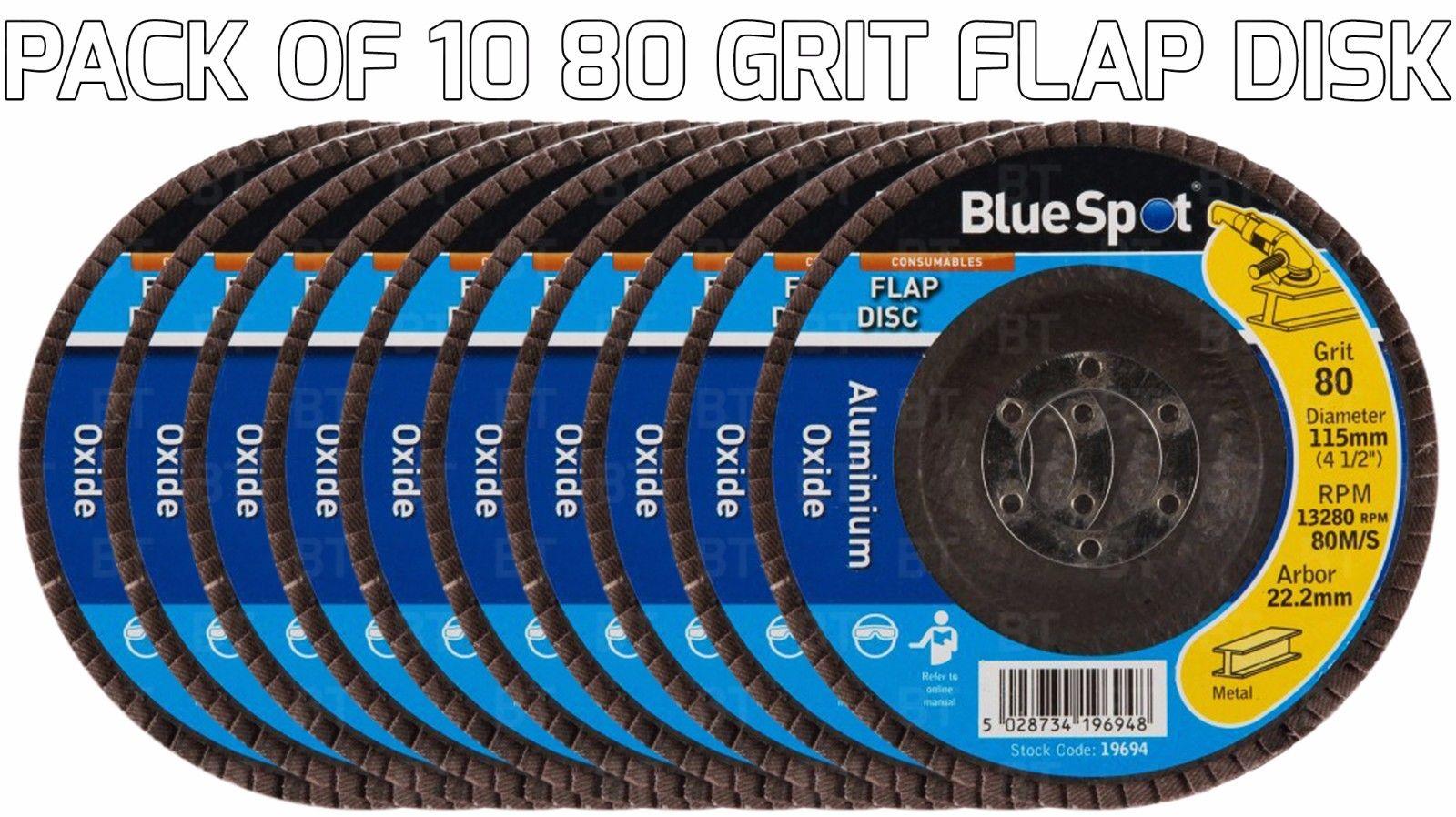 BlueSpot 10 Piece 80 Grit 115mm Angle Grinder Flap Disc 19694
