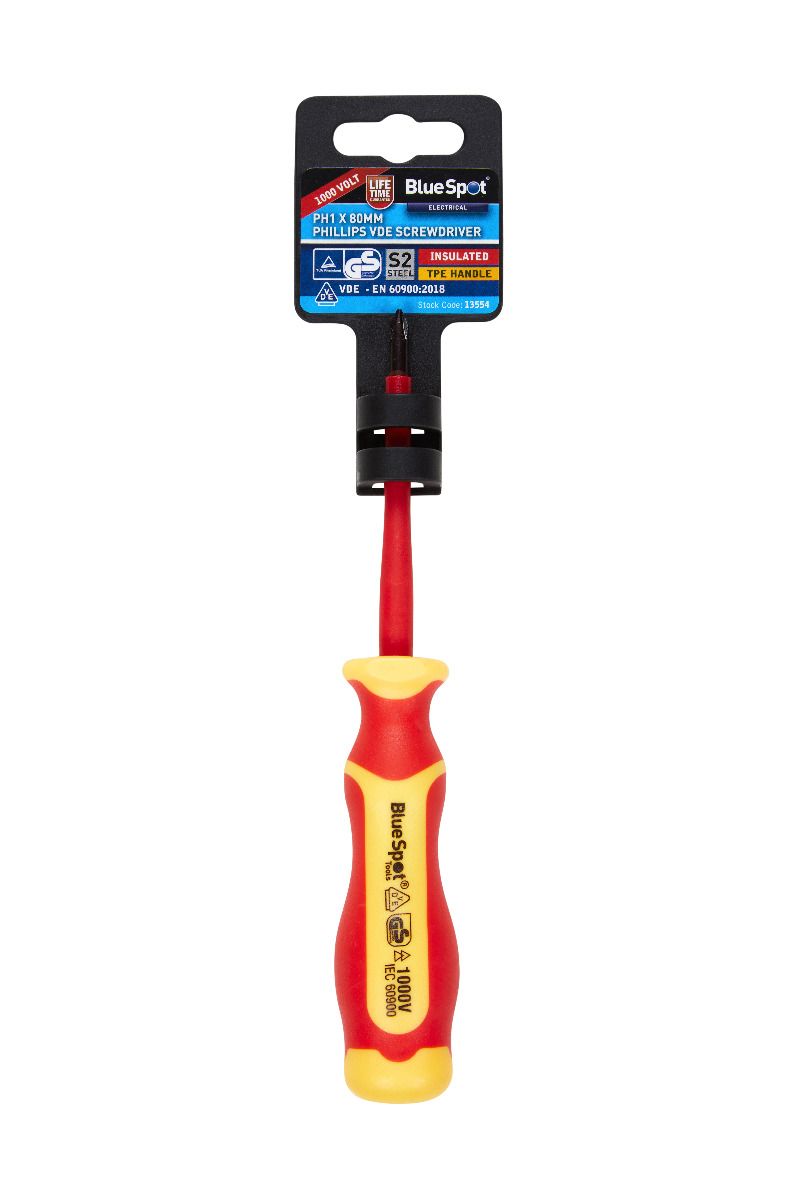 BlueSpot PH1 x 80mm VDE Screwdriver With A Manufacturers LifeTime Guarantee 13554