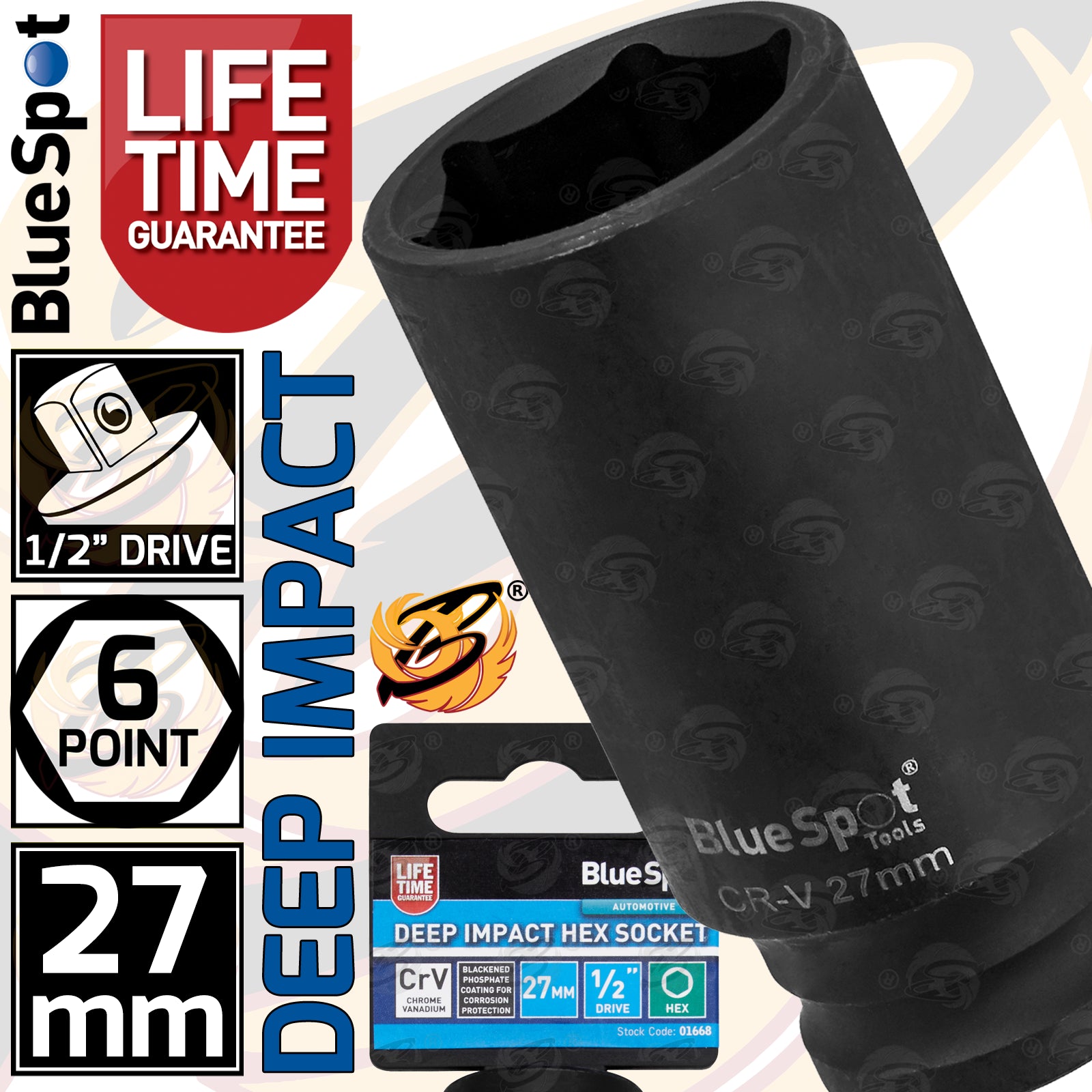 BLUESPOT 27MM 1/2" DRIVE 6 POINT DEEP IMPACT SOCKET ( SINGLE )