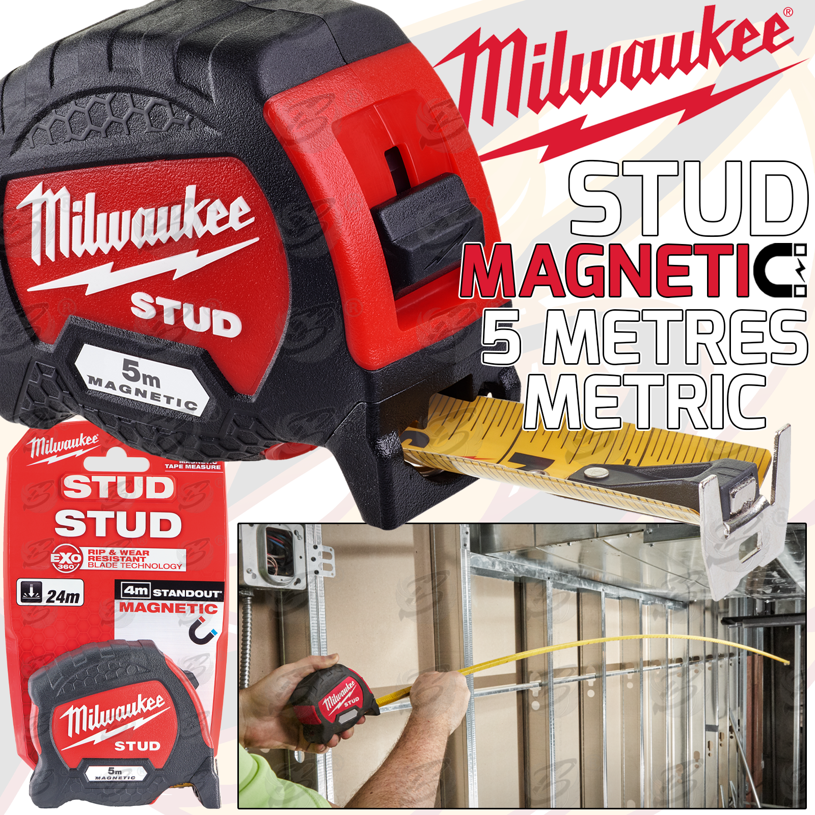 Milwaukee 5M Magentic Tip Stud Gen2 Nyon Blade Tape Measure ( 4932471626 )