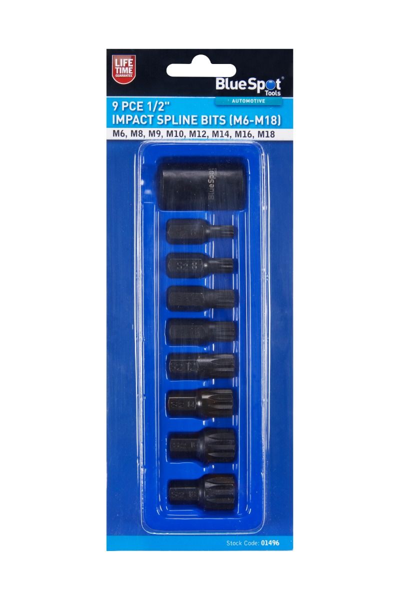 BLUESPOT 9PCS 1/2" DRIVE IMPACT SPLINE BIT SOCKETS M6 - M18