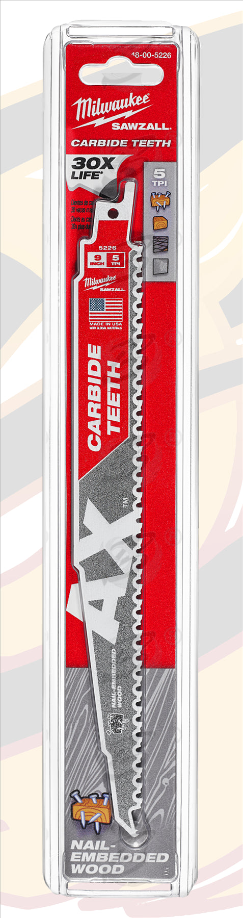 MILWAUKEE SAWZALL RECIPROCATING SAW BLADE 230mm x 5TPI TCT WOOD SAW BLADES ( THE AX )