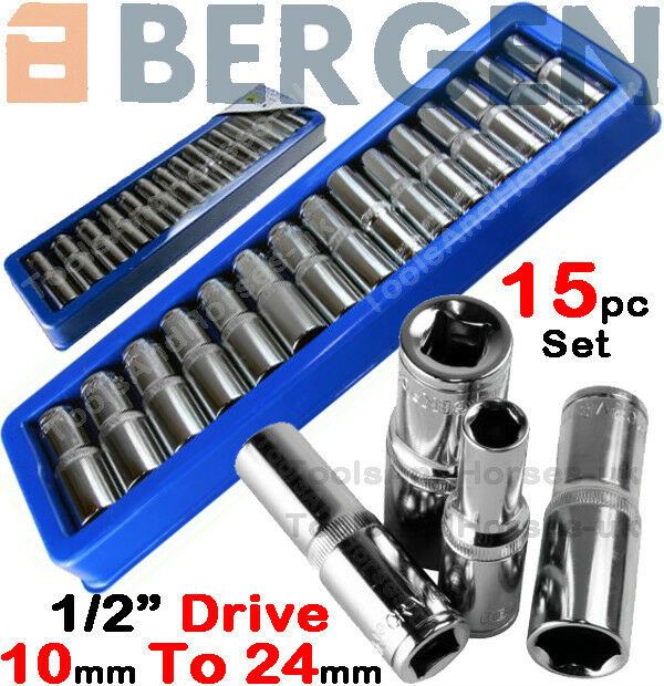 US Pro 15 Piece 1/2" Drive 6 Point Deep Sockets 10mm - 24mm 3386 / 3976