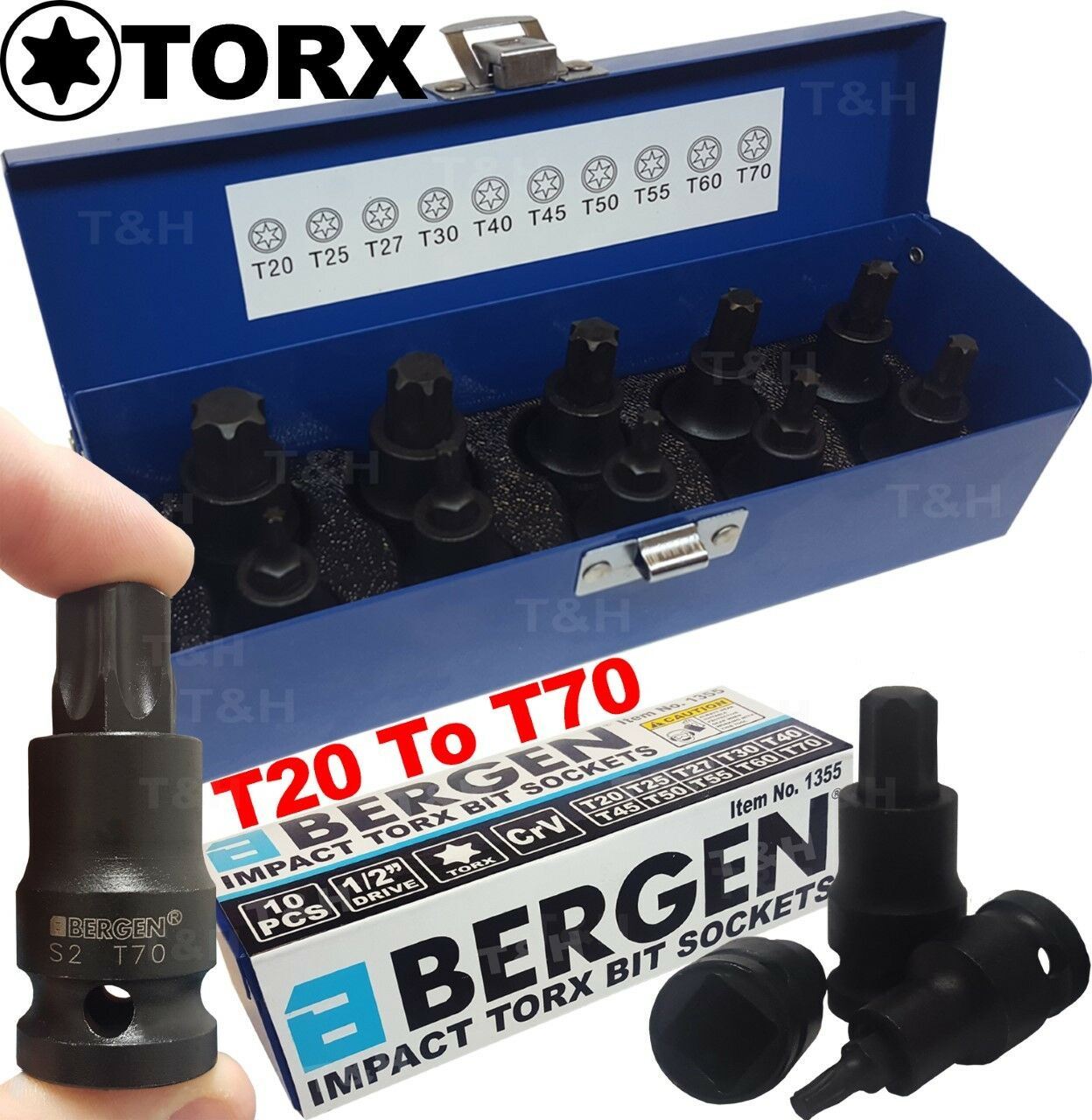 US PRO 10PCS 1/2" DRIVE IMPACT TORX BIT SOCKETS T20 - T70