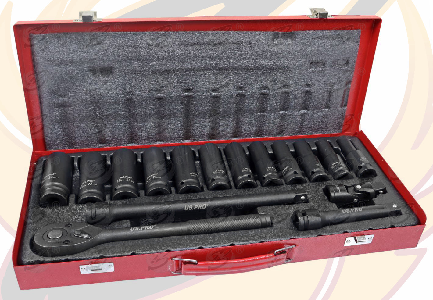 US PRO 16PCS 1/2" DRIVE 6 POINT DEEP IMPACT SOCKET SET 10MM - 24MM