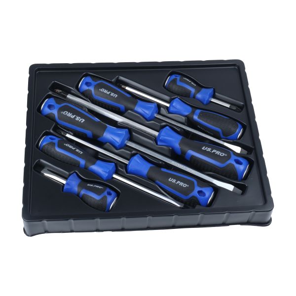 US Pro 8 Piece Magnetic Go Through Screwdriver Set ( Slotted - Pozidrive ) 1619