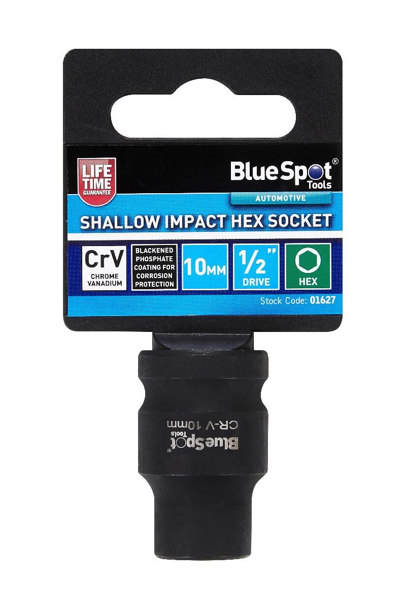 BlueSpot 10mm 1/2" Drive 6 Point Shallow Impact Socket With A Manufacturers LifeTime Guarantee 01627