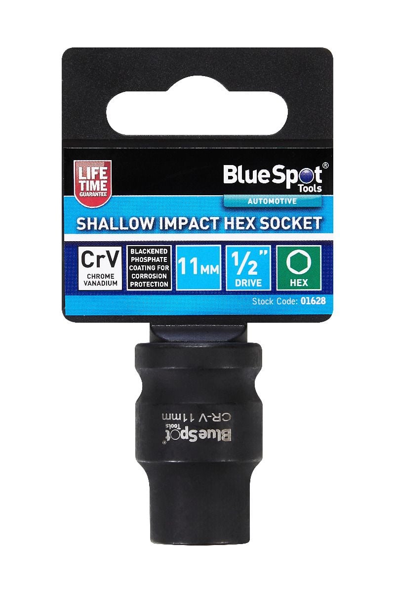 BlueSpot 11mm 1/2" Drive 6 Point Shallow Impact Socket With A Manufacturers LifeTime Guarantee 01628