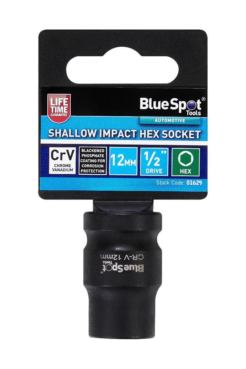 BlueSpot 12mm 1/2" Drive 6 Point Shallow Impact Socket With A Manufacturers LifeTime Guarantee 01629