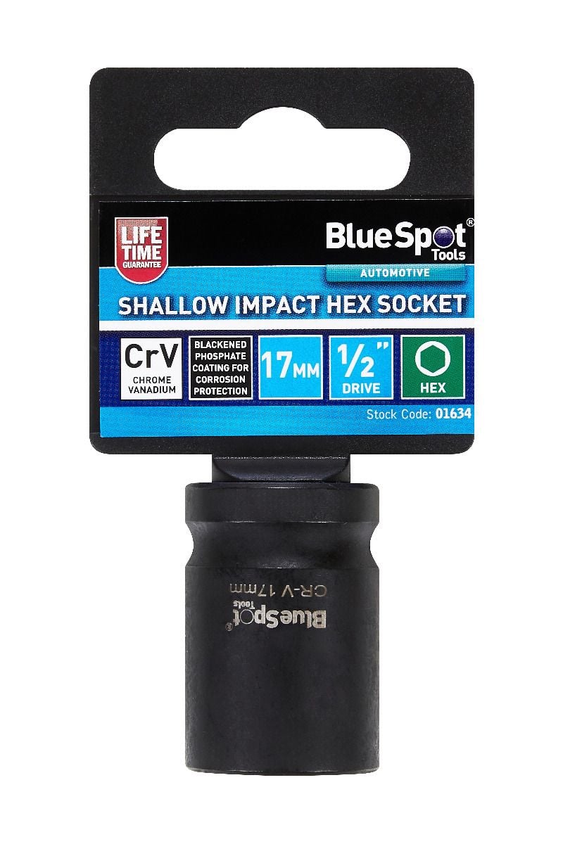 BlueSpot 17mm 1/2" Drive 6 Point Shallow Impact Socket With A Manufacturers LifeTime Guarantee 01634