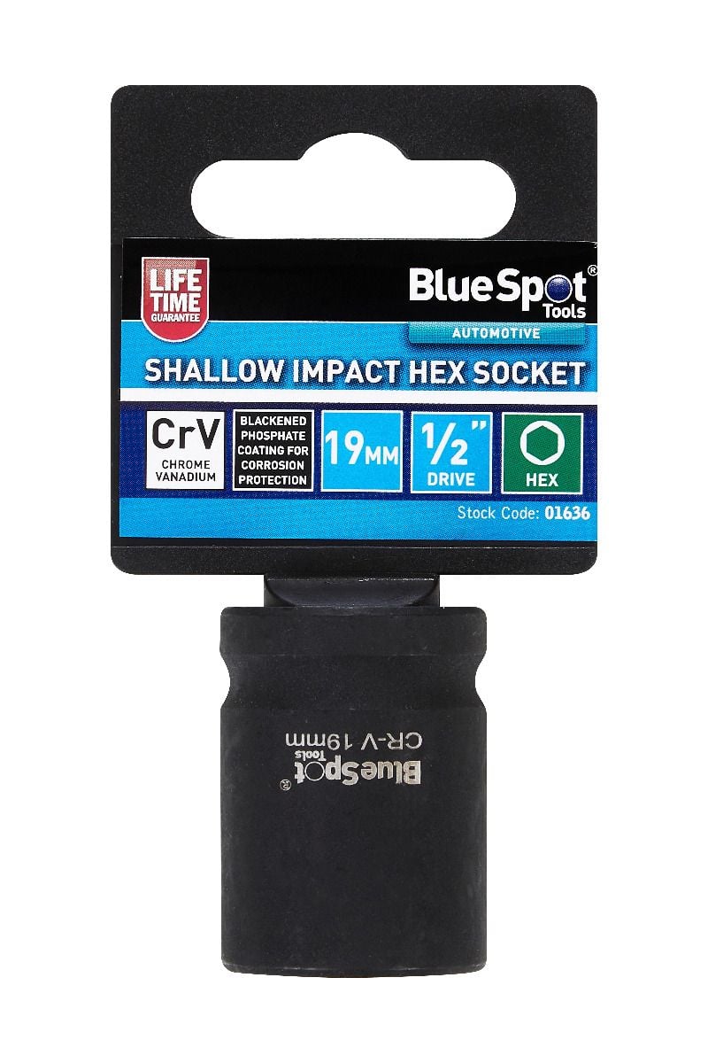 BlueSpot 19mm 1/2" Drive 6 Point Shallow Impact Socket With A Manufacturers LifeTime Guarantee 01636