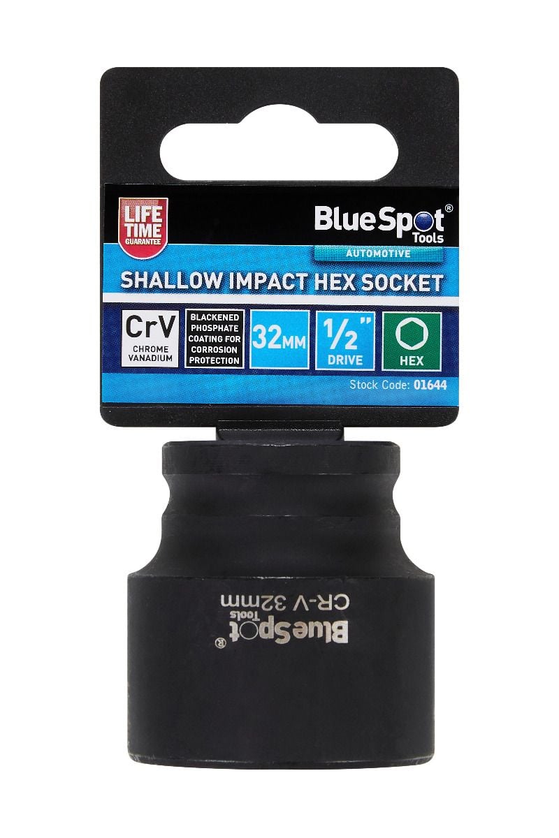 BlueSpot 32mm 1/2" Drive 6 Point Shallow Impact Socket With A Manufacturers LifeTime Guarantee 01644