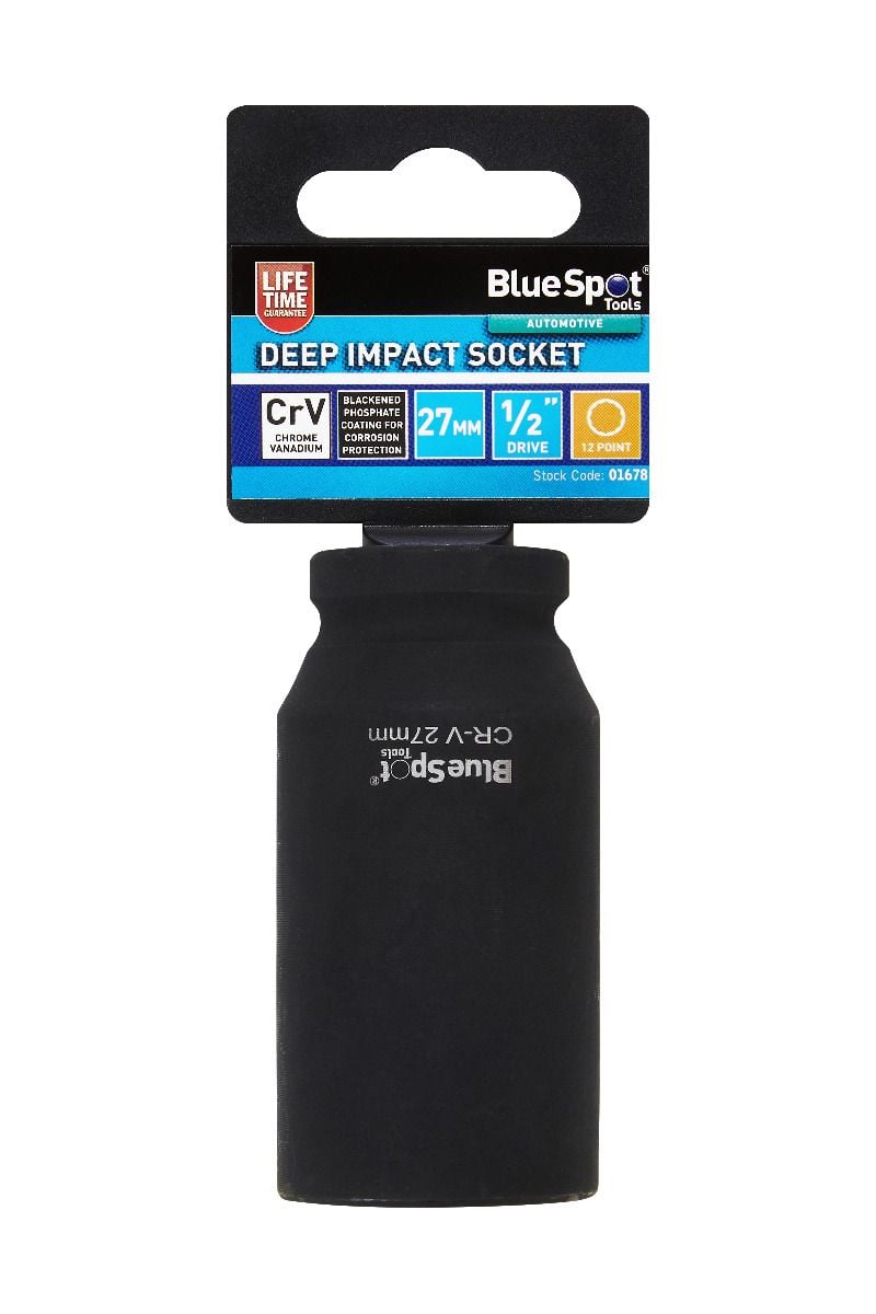 BlueSpot 27mm 1/2" Drive 12 Point Deep Impact Socket With A Manufacturers LifeTime Guarantee 01678