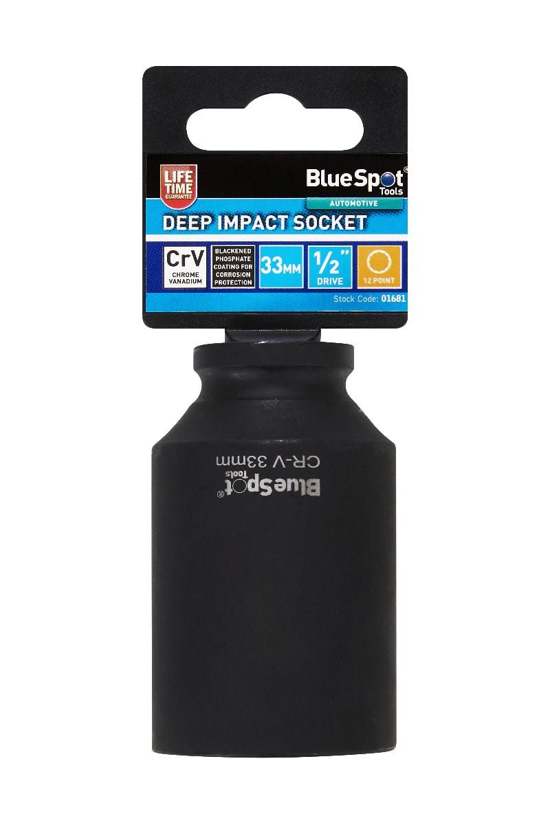 BlueSpot 33mm 1/2" Drive 12 Point Deep Impact Socket With A Manufacturers LifeTime Guarantee 01681