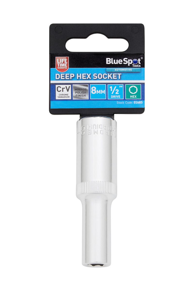 BlueSpot 8mm 1/2" Drive 6 Point Deep Socket ( Single ) With A Manufacturers LifeTime Guarantee 01685