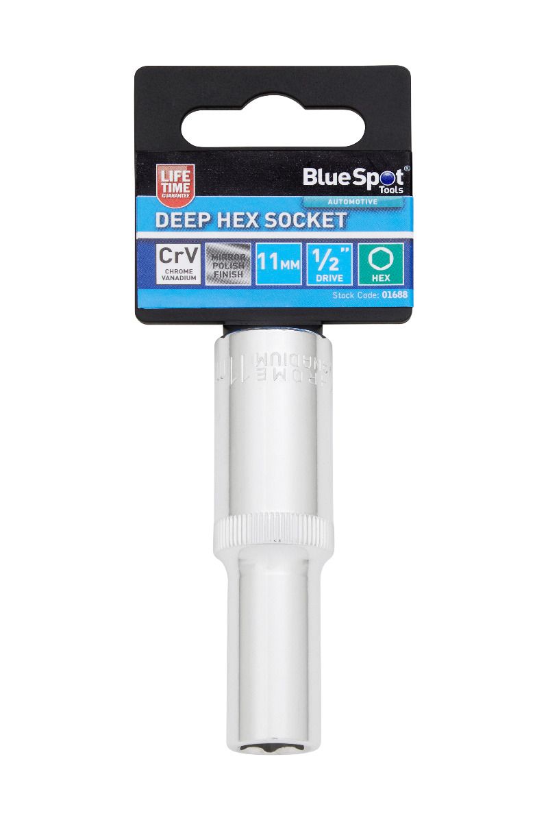 BlueSpot 11mm 1/2" Drive 6 Point Deep Socket ( Single ) With A Manufacturers LifeTime Guarantee 01688