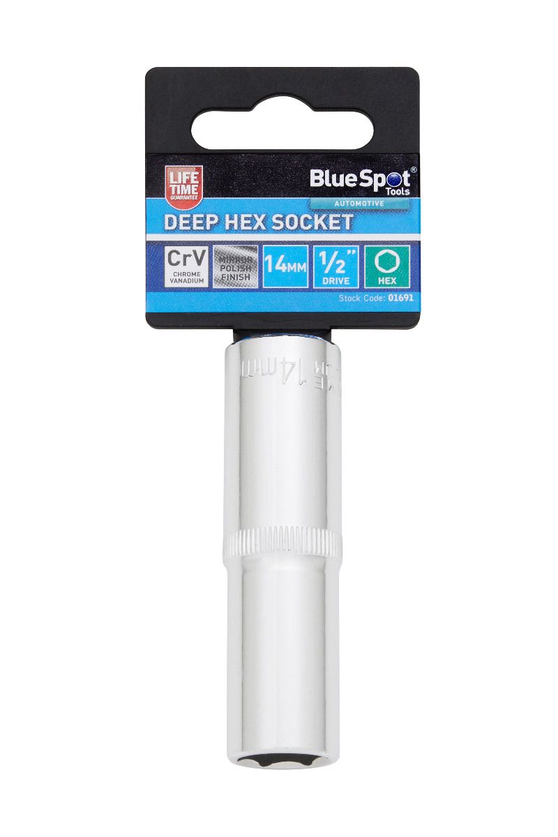 BlueSpot 14mm 1/2" Drive 6 Point Deep Socket ( Single ) With A Manufacturers LifeTime Guarantee 01691