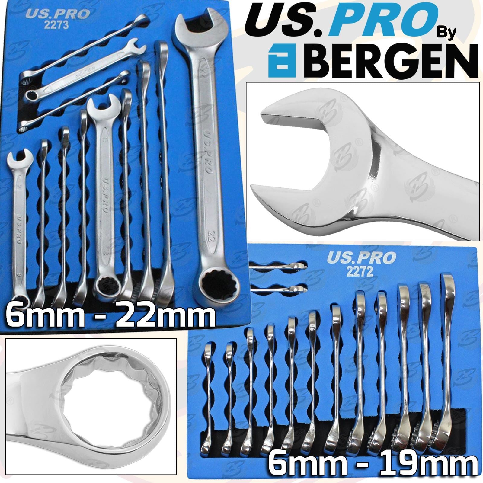 US PRO 26PCS SPANNERS & STUBBY COMBINATION SPANNER SET 6MM - 22MM
