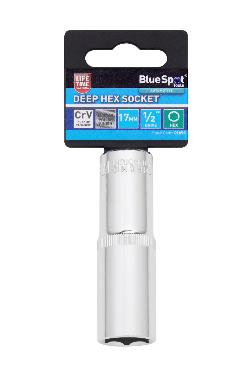 BlueSpot 17mm 1/2" Drive 6 Point Deep Socket ( Single ) With A Manufacturers LifeTime Guarantee 01694