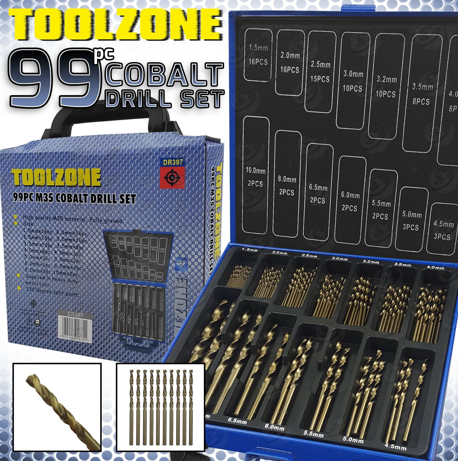 TOOLZONE 99PCS COBALT DRILL BIT SET
