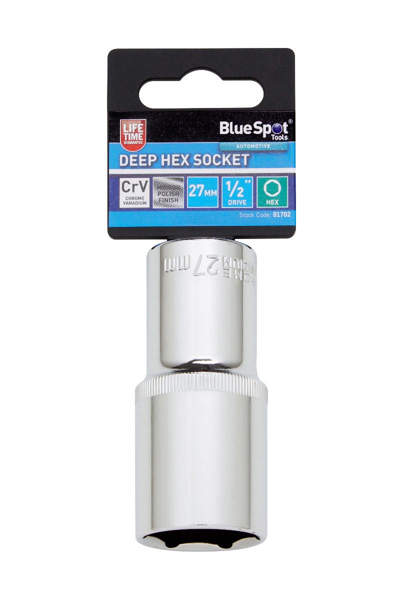 BlueSpot 27mm 1/2" Drive 6 Point Deep Socket ( Single ) With A Manufacturers LifeTime Guarantee 01702
