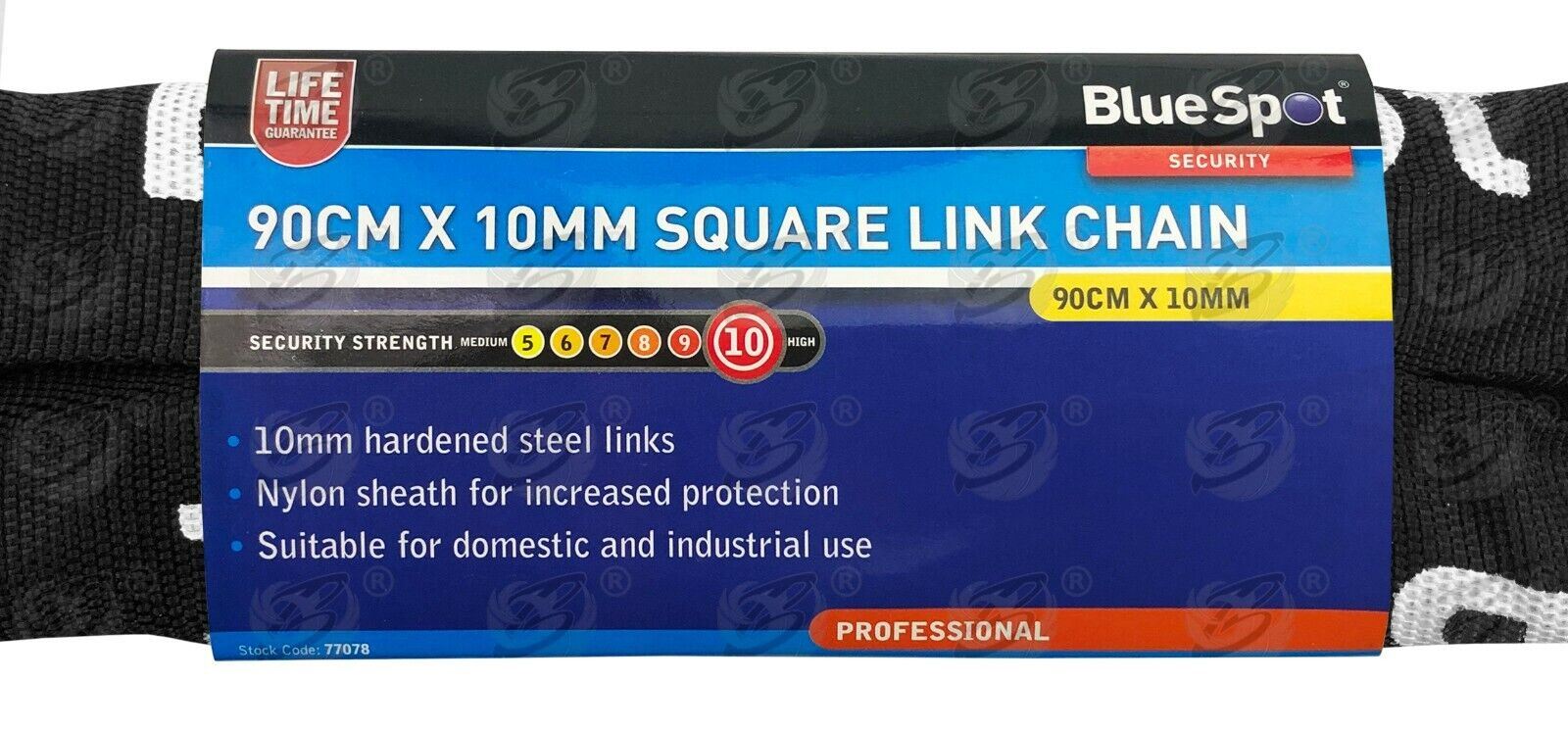 BLUESPOT 3FT LONG 10MM LINKS SECURITY CHAIN WITH 65MM HIGH SECURITY PADLOCK