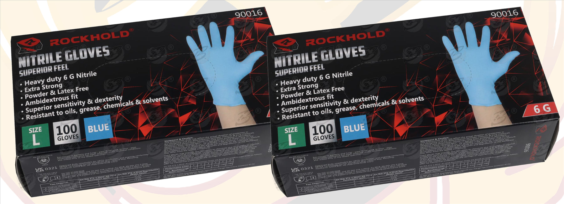 ROCKHOLD HEAVY DUTY BLUE 6 MIL NITRILE TEXTURED TIP GLOVES ( LARGE - 200 GLOVES )