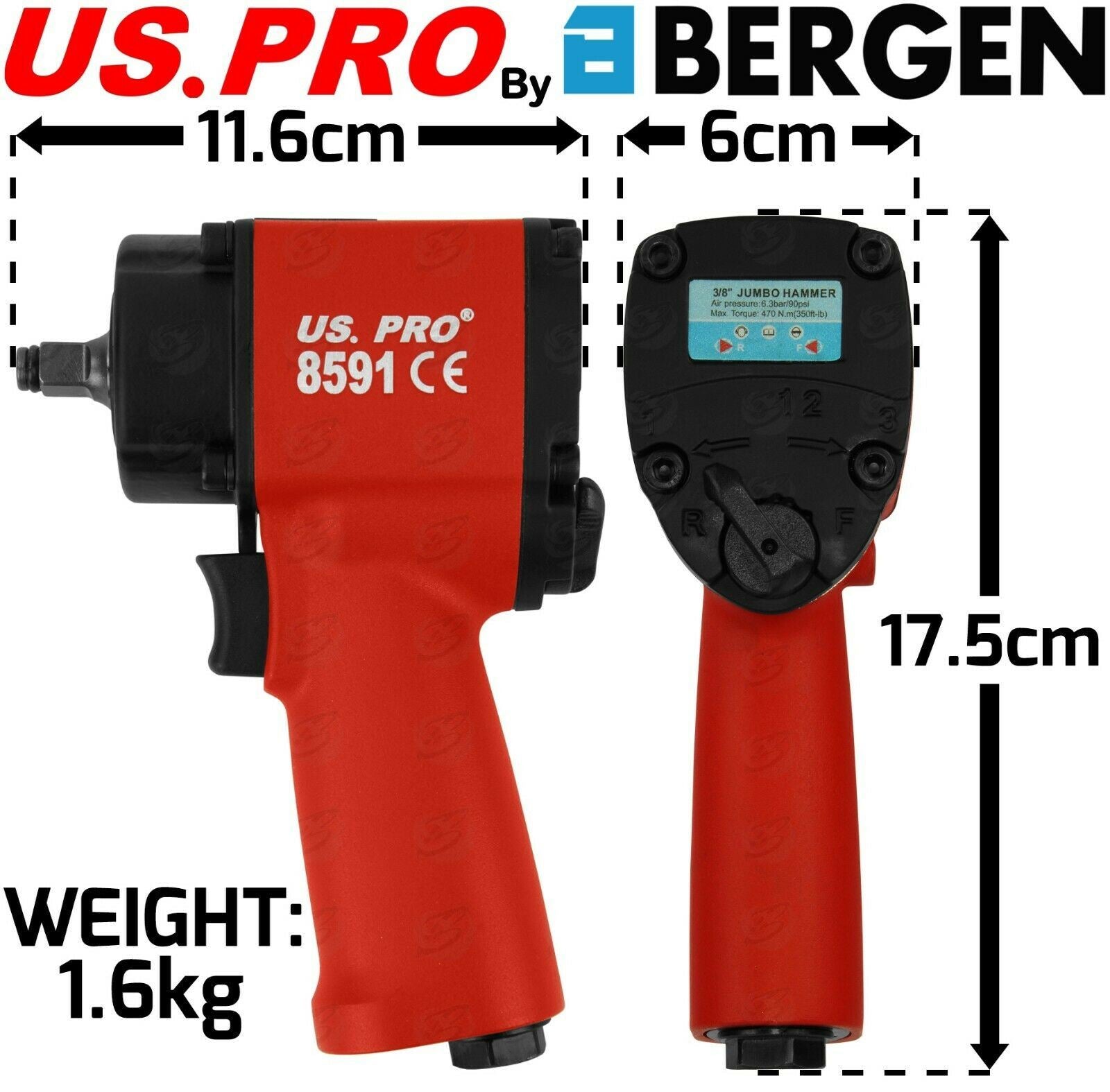 US PRO 3/8" DRIVE MINI COMPOSITE AIR IMPACT WRENCH 380Nm