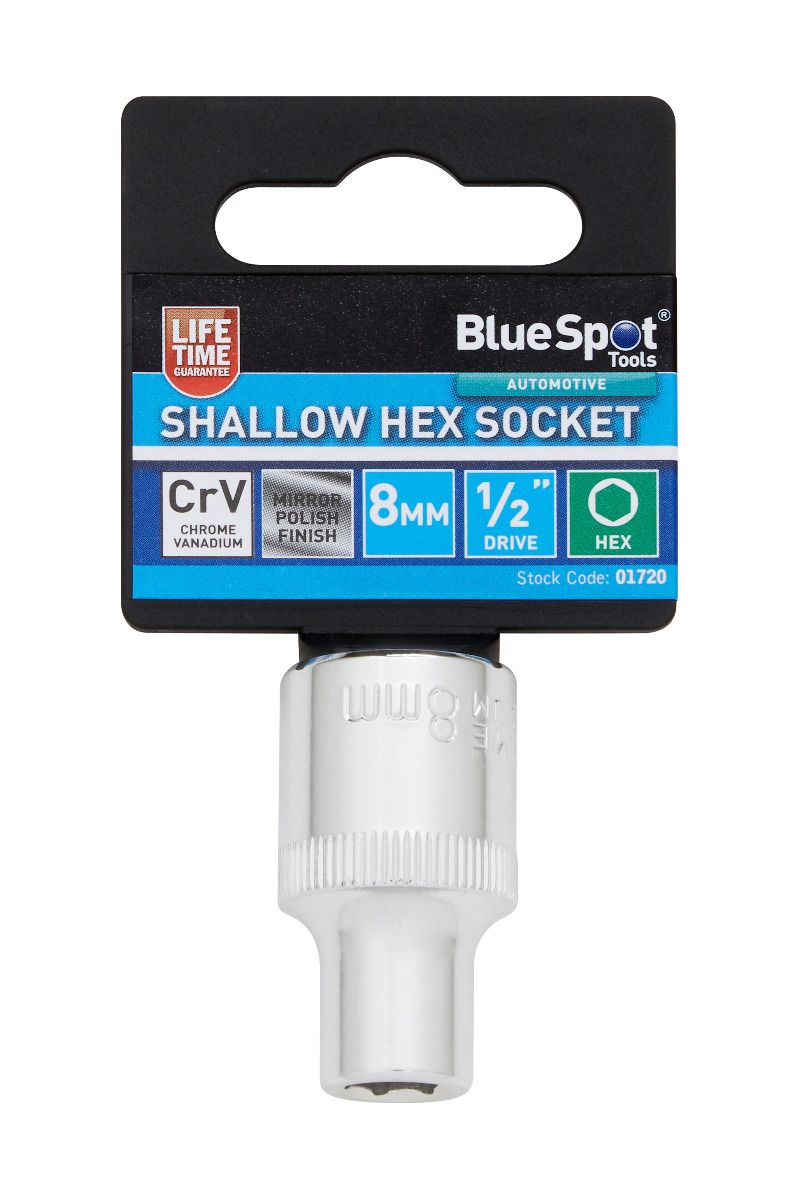 BlueSpot 8mm 1/2" Drive 6 Point Shallow Socket ( Single ) With A Manufacturers LifeTime Guarantee 01720