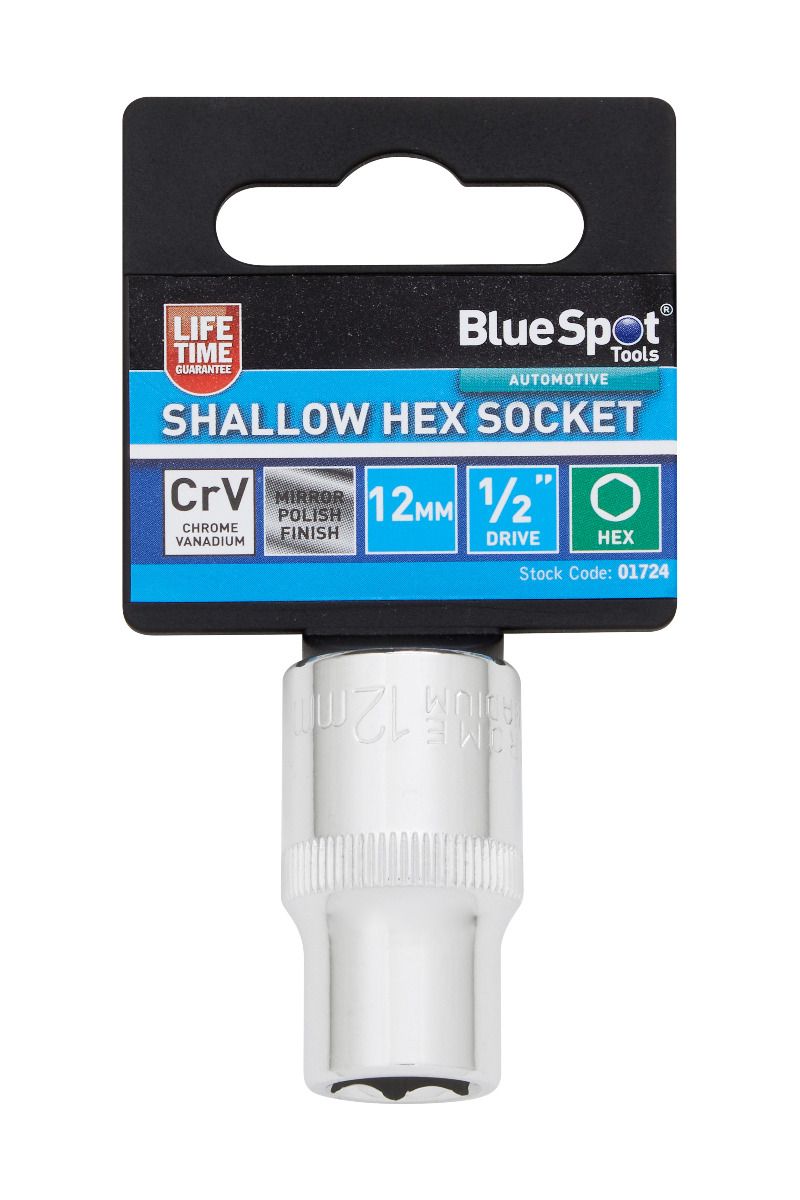 BlueSpot 12mm 1/2" Drive 6 Point Shallow Socket ( Single ) With A Manufacturers LifeTime Guarantee 01724