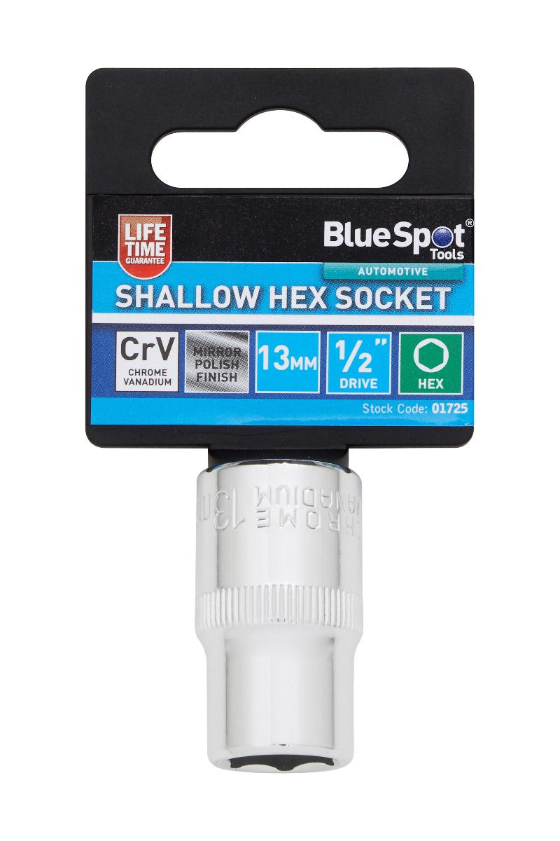 BlueSpot 13mm 1/2" Drive 6 Point Shallow Socket ( Single ) With A Manufacturers LifeTime Guarantee 01725