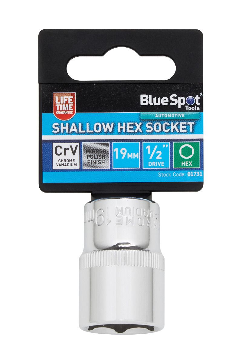 BlueSpot 19mm 1/2" Drive 6 Point Shallow Socket ( Single ) With A Manufacturers LifeTime Guarantee 01731