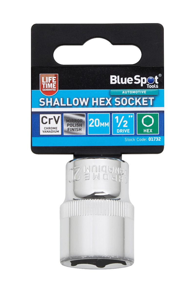 BlueSpot 20mm 1/2" Drive 6 Point Shallow Socket ( Single ) With A Manufacturers LifeTime Guarantee 01732