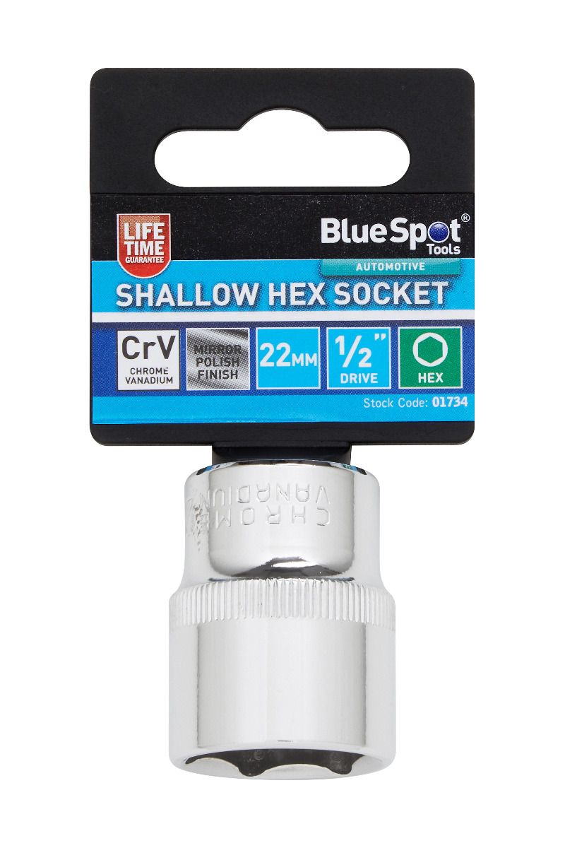 BlueSpot 22mm 1/2" Drive 6 Point Shallow Socket ( Single ) With A Manufacturers LifeTime Guarantee 01734