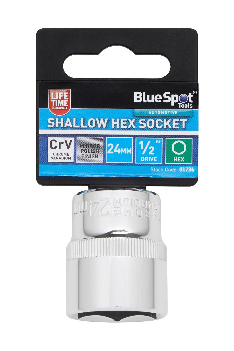 BlueSpot 24mm 1/2" Drive 6 Point Shallow Socket ( Single ) With A Manufacturers LifeTime Guarantee 01736