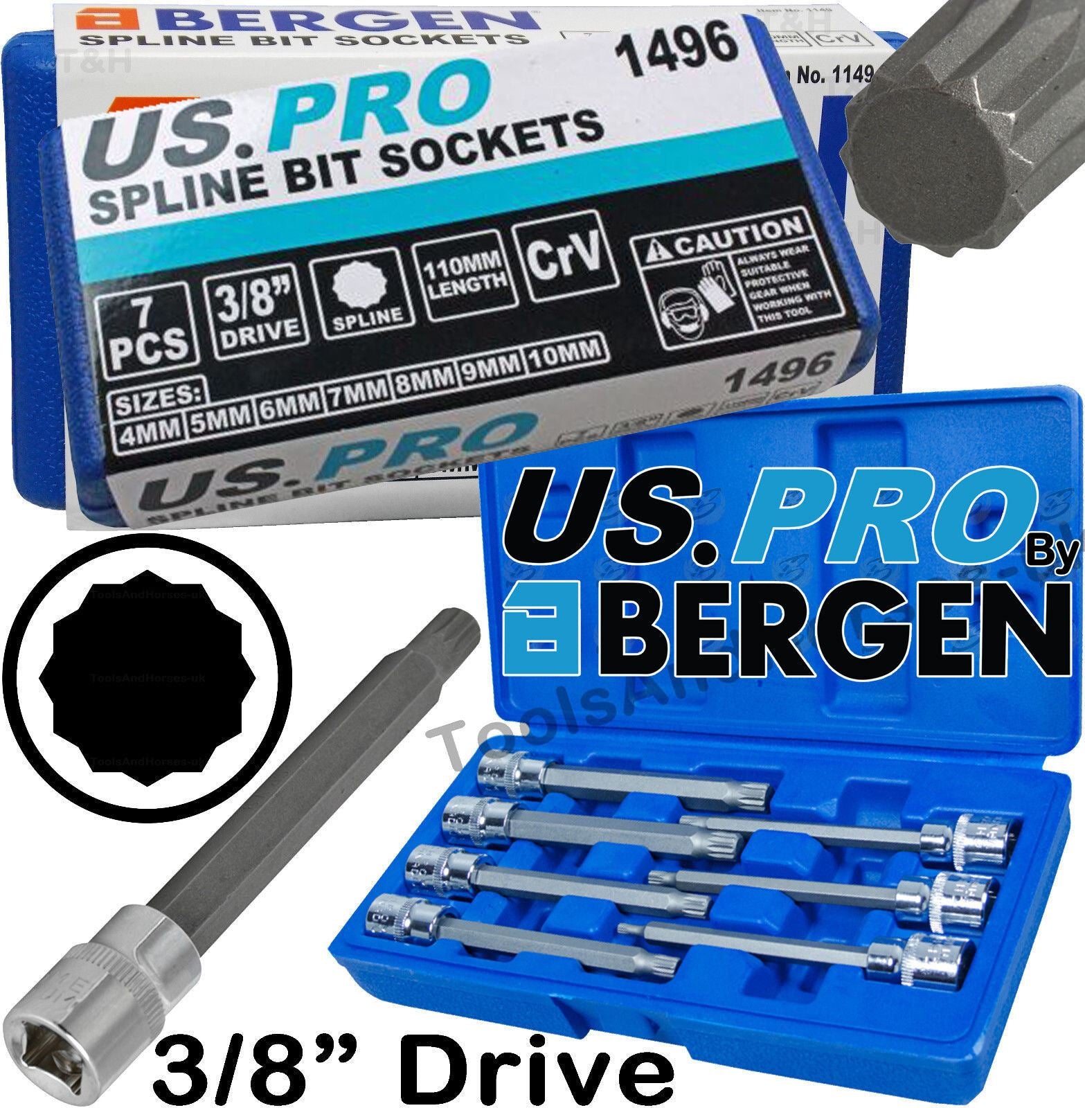 US Pro 7 Piece 3/8" Drive Extra Long Spline Bit Sockets M4 - M10 1496