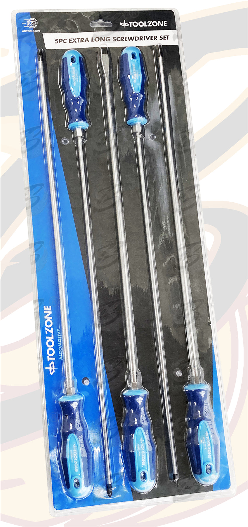 TOOLZONE 5PCS EXTRA LONG MAGNETIC SCREWDRIVER SET ( SLOTTED - PHILLIPS - POZIDRIVE )