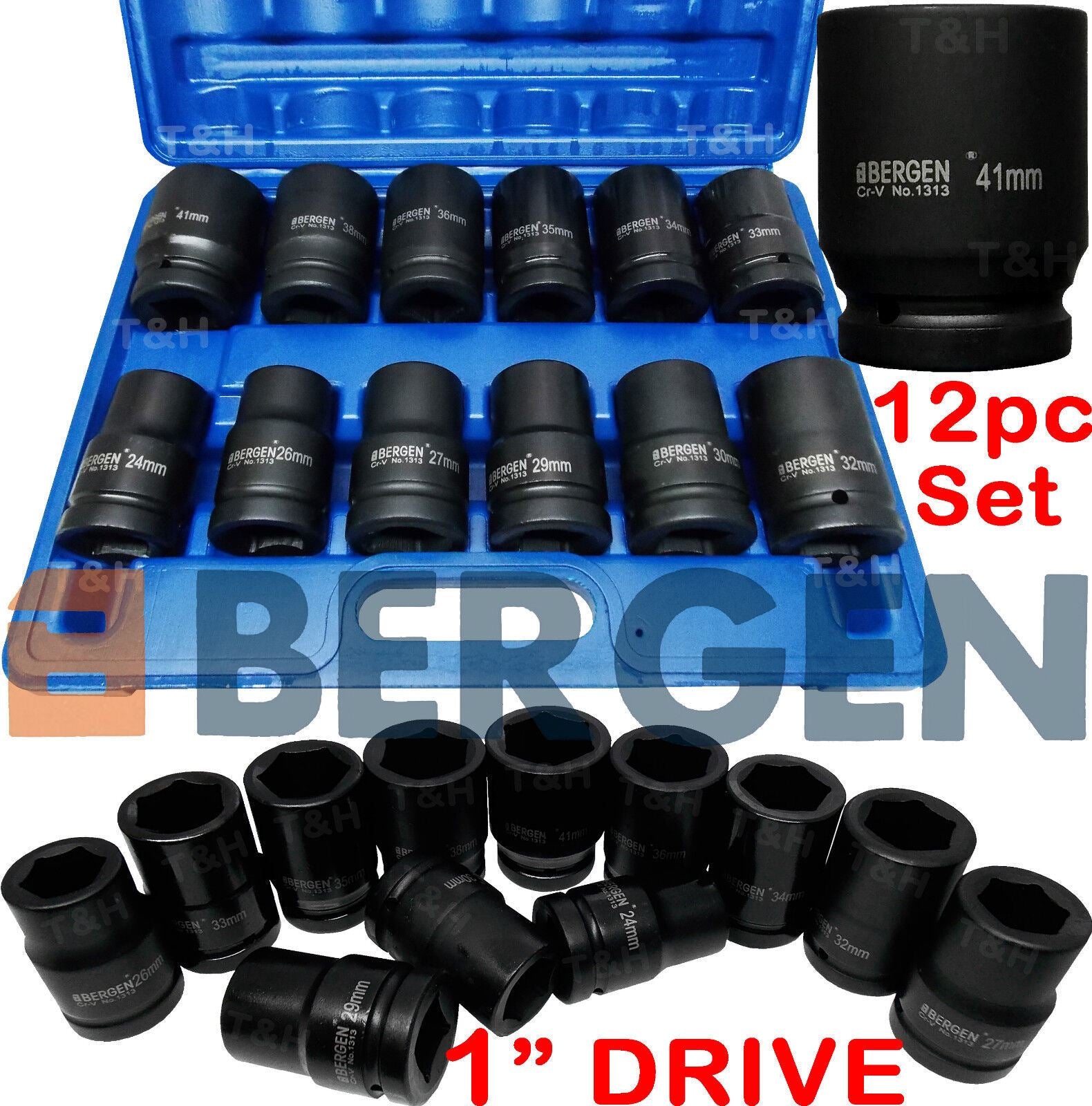 US PRO 12PCS 1" DRIVE 6 POINT DEEP IMPACT SOCKETS 24MM - 41MM