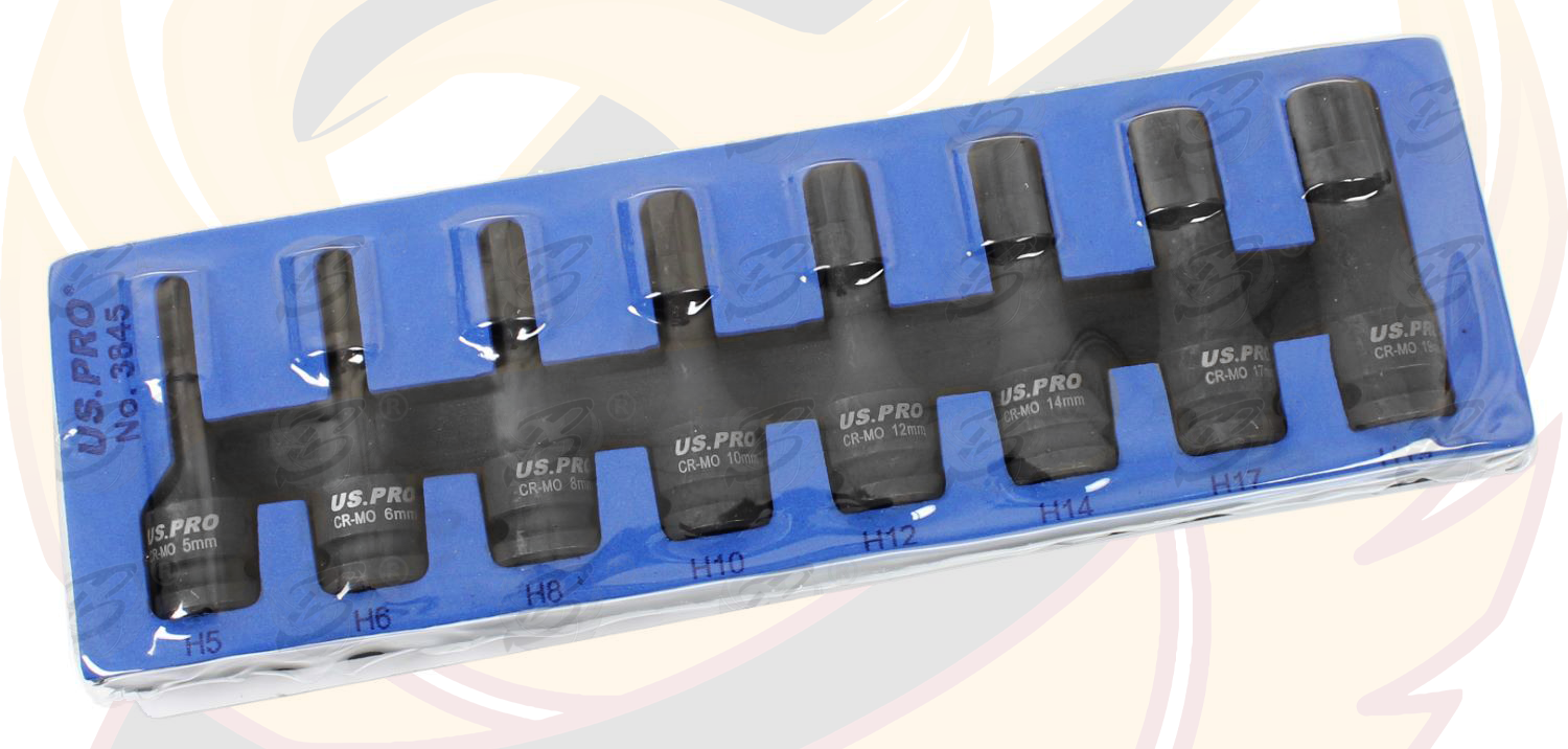 US Pro 8 Piece 1/2" Drive Impact Hex Bit Sockets H5 - H19 3845