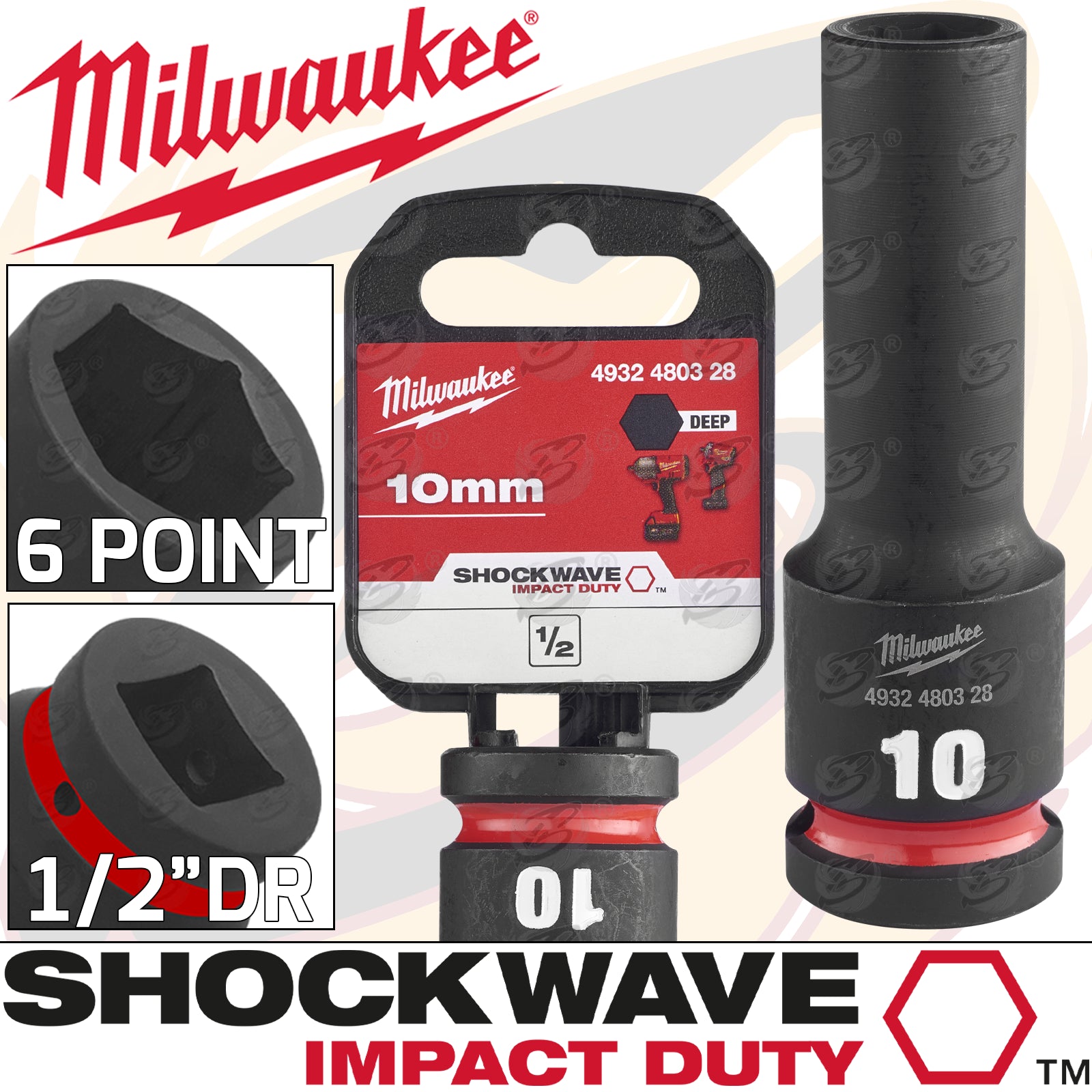 MILWAUKEE 10MM 1/2" DRIVE 6 POINT DEEP IMPACT SOCKET ( SINGLE )