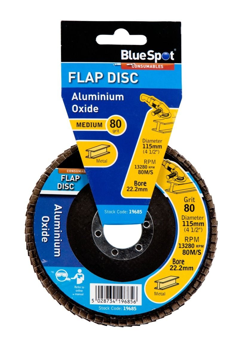 BlueSpot 115mm (4.5") 80 Grit Aluminium Oxide Flap Disc (Header Card) 19685