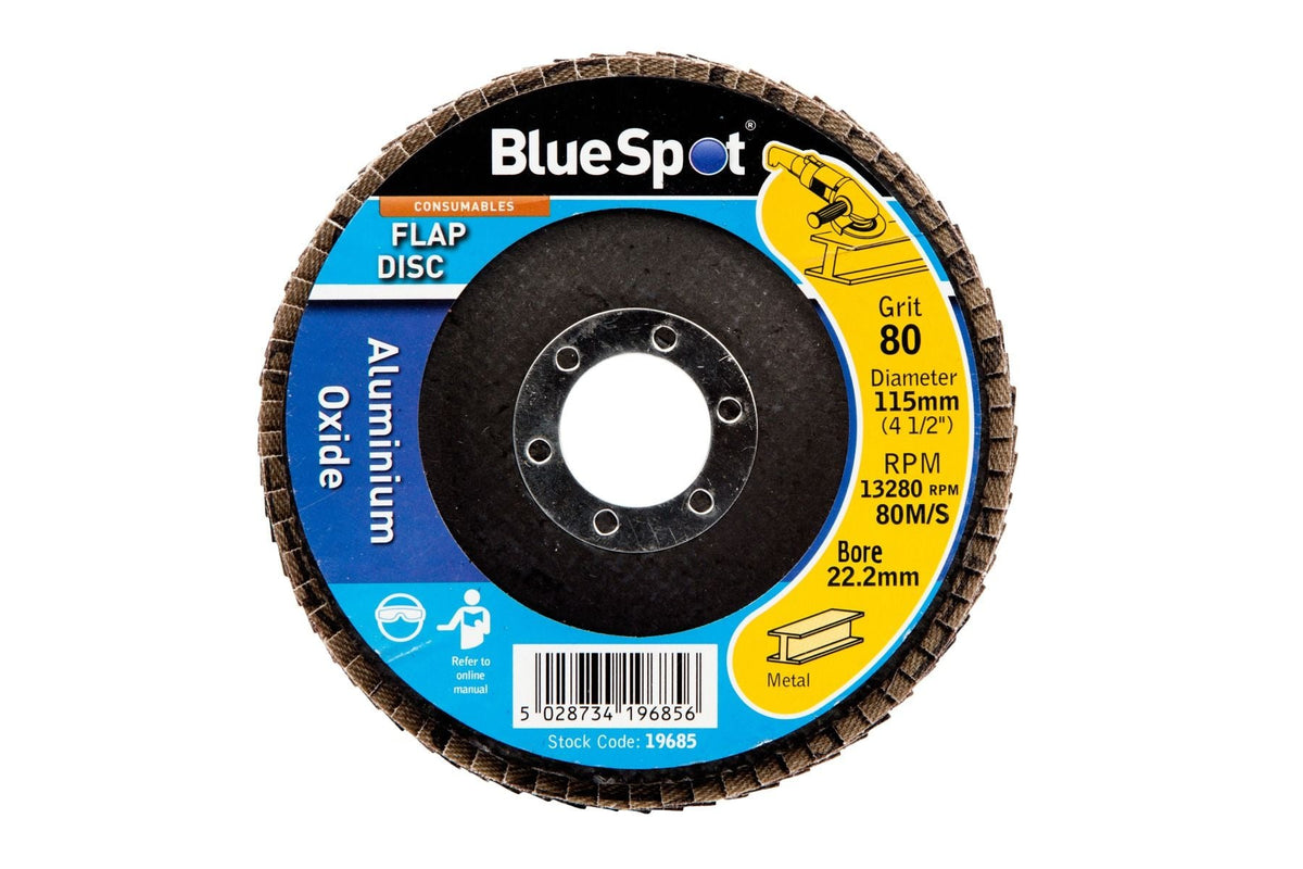 BlueSpot 115mm (4.5") 80 Grit Aluminium Oxide Flap Disc (Header Card) 19685