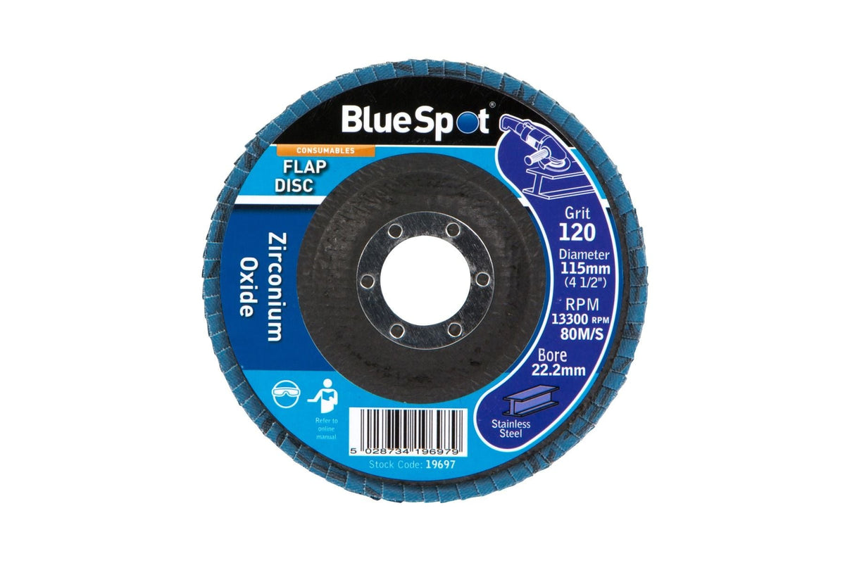 BlueSpot 115mm (4.5") 120 Grit Zirconium Oxide Flap Disc ( x10 ) 19697
